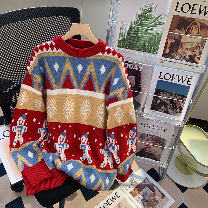 

Women s Sweaters Red Christmas Kawaii Cute O Neck Knitted Pullover Top Snowman Print Year Winter Female Jumper 221206