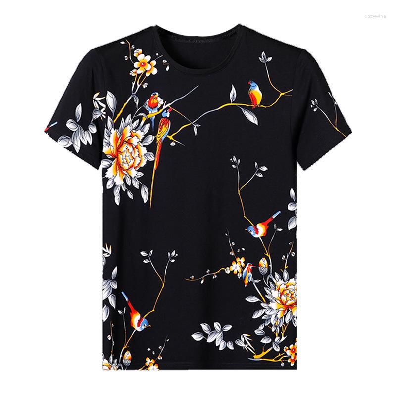 

Men's T Shirts Exquisite Flower Birds Pattern Soft Silky Short Sleeve Tees Tops Summer 2022 Quality Cotton Spandex Luxury Shirt Men M-3XL, Picture shown