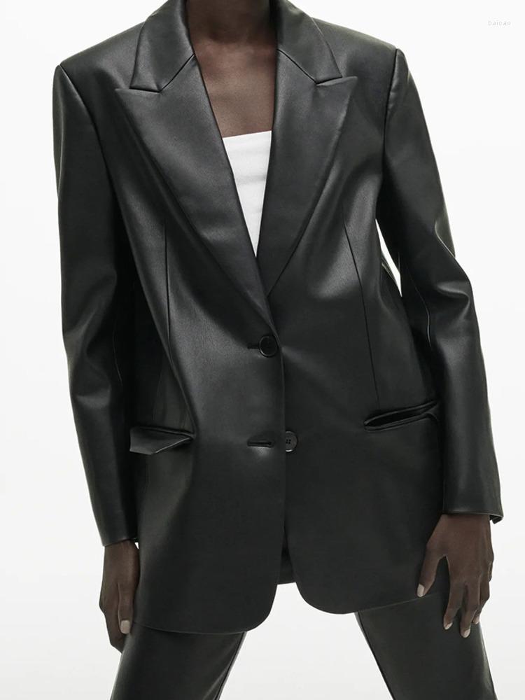 

Women's Leather Fashion Women's Patchwork White Suit Collar Fake Pocket Suede Jackets Female Tide Autumn And Winter 2022 7X0048, Black