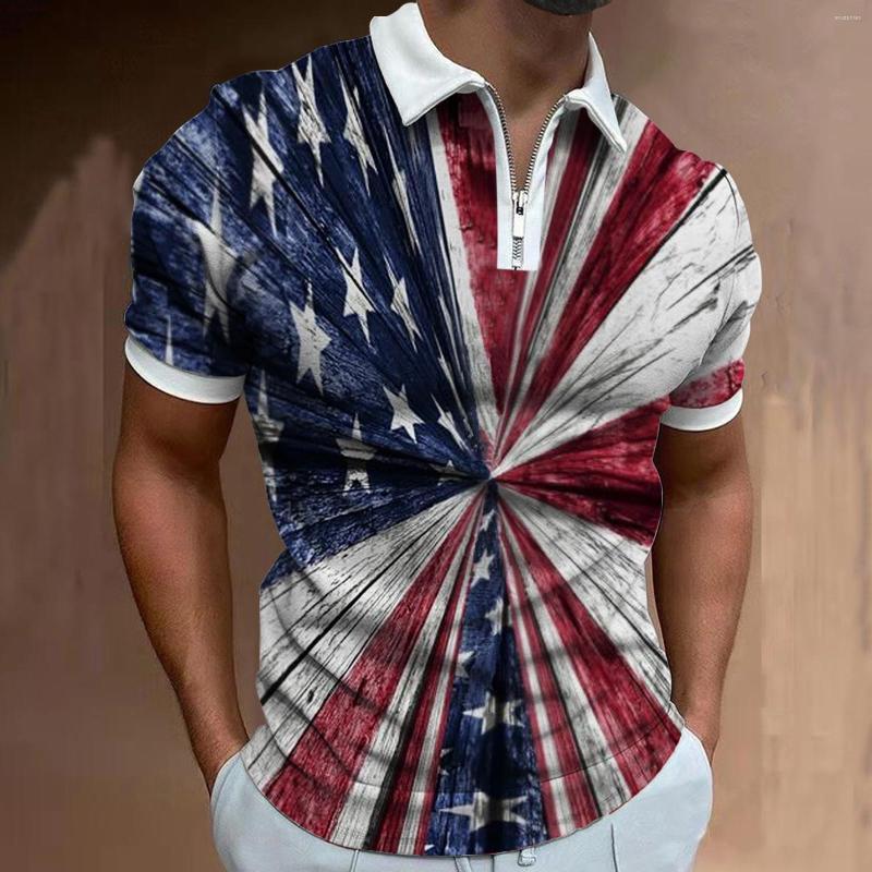

Men' Polos Mens Polo Shirts Casual Summer Pullover American Flag Print Short Sleeve Turn Down Collar Zipper Design Independence Day