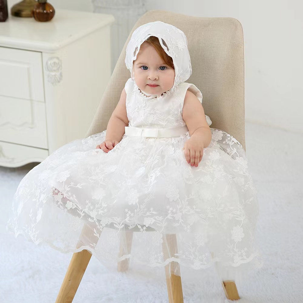

Children's long christening gown baby wedding dress girls' christening MQ6155, White