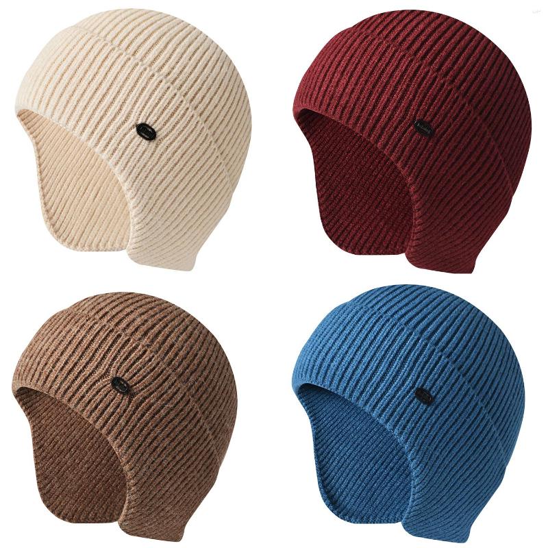 

Berets Men Winter Hats With Earflaps Solid Color Knit Women 2022 Fur Beanies Bonnets For Man Cap, Purple