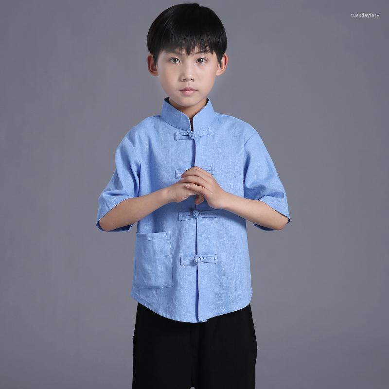 

Ethnic Clothing Flax Children Kungfu Costume Boy Tai Chi Uniform Martial Art Chinese Tang Suit For Summer Wushu 12