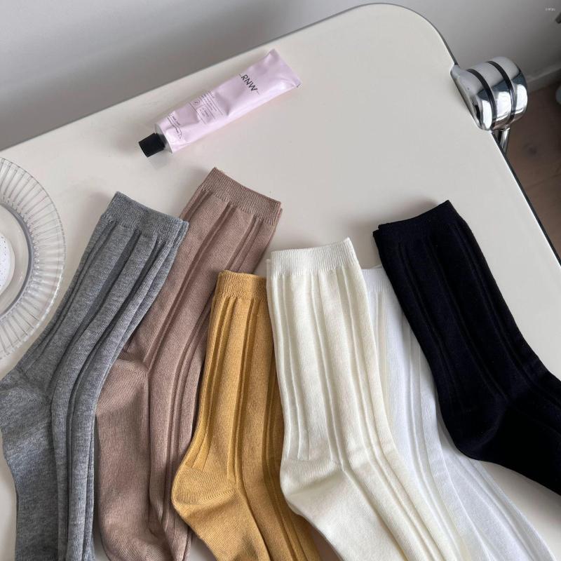 

Women Socks Cotton Knitting Long Solid Color Black White Gray Crew Girls Students Soft Breathable Streetwear Sports