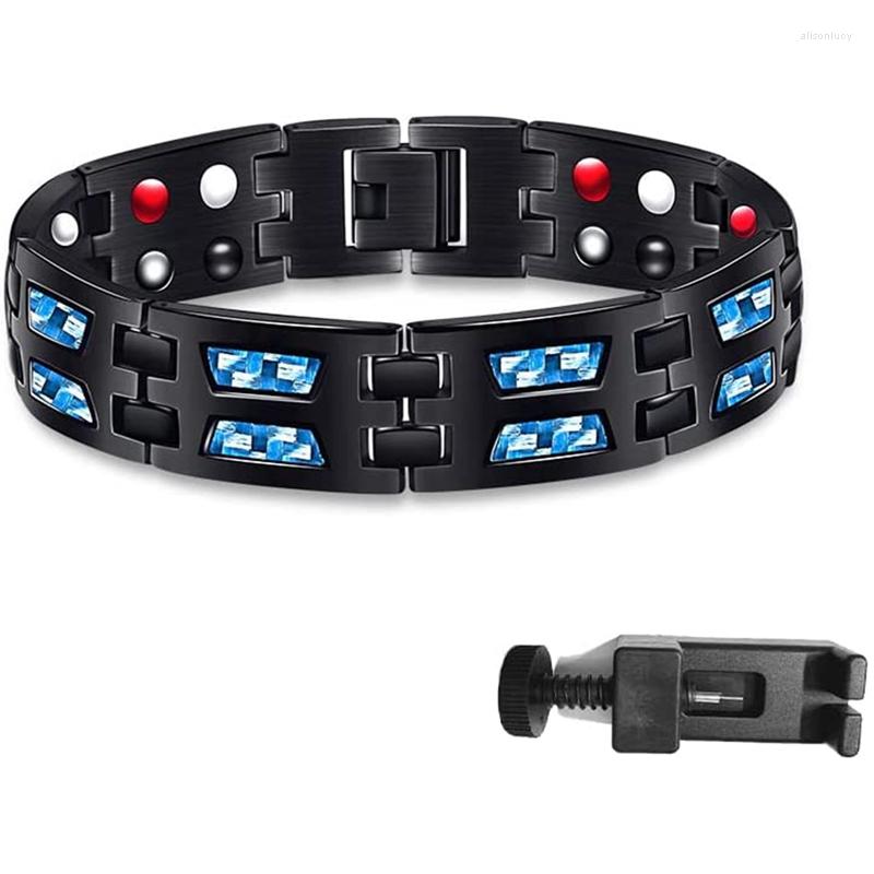 

Charm Bracelets Men Titanium Power Magnetic Bracelet Carbon Blue Therapy Jewelry Accessories Classic