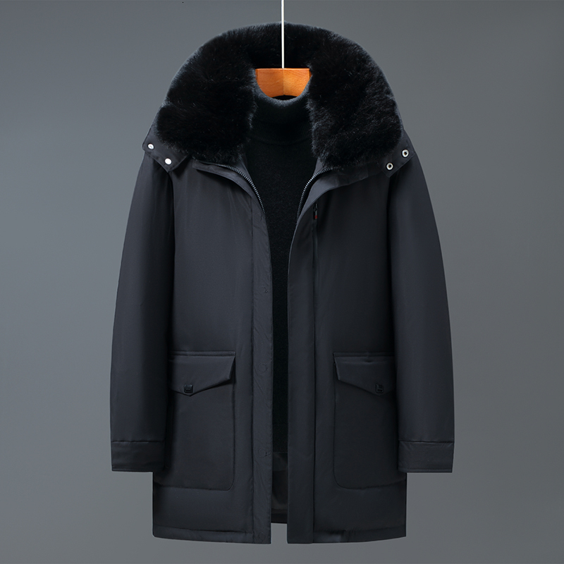 

Men's Down Parkas Brand Middle-aged Jacket Winter High Quality Fur Collar 90% White Duck Coat Hooded Warm Windbreaker 221206, Black