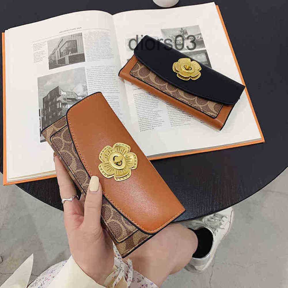 

Leather Card Coac H Wallet Womens Mens Lovers Camellia Long Wallet New Multi Free Small Card Fashionable Versatile Large Capacity Pocket Bag, Short brown