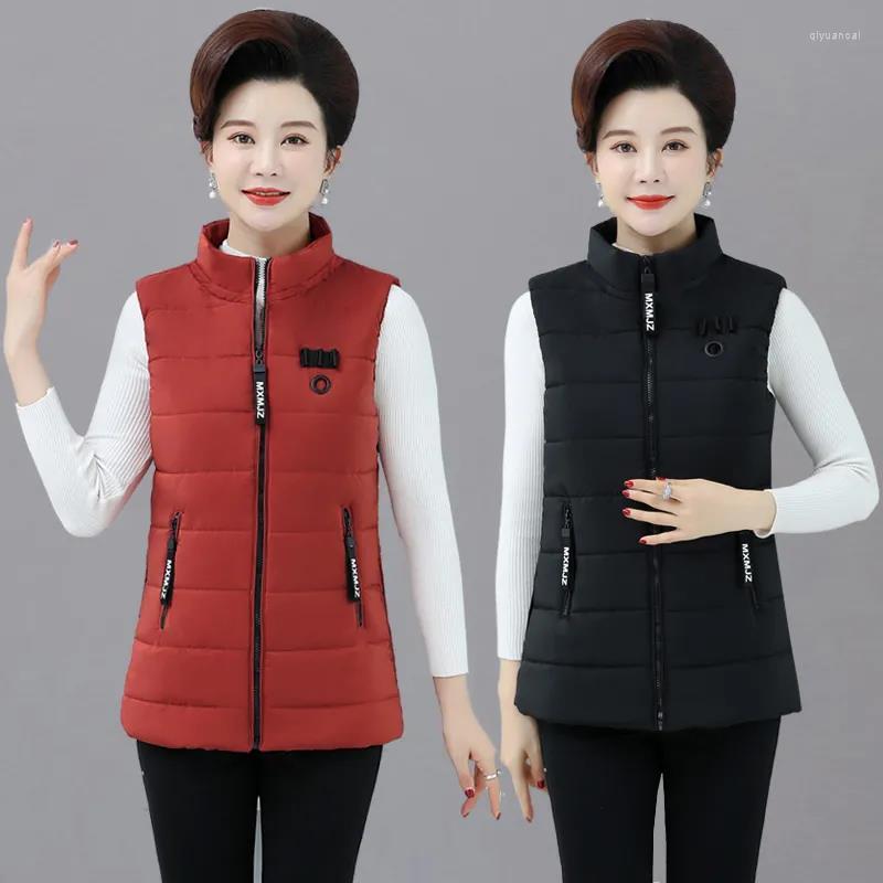 

Women's Vests 2022 Women Cotton Padded Jacket Waistcoat 5XL Ladies Jackets Mother Wear Autumn Winter Parkas Zipper Vest Tops Coat Female, Red