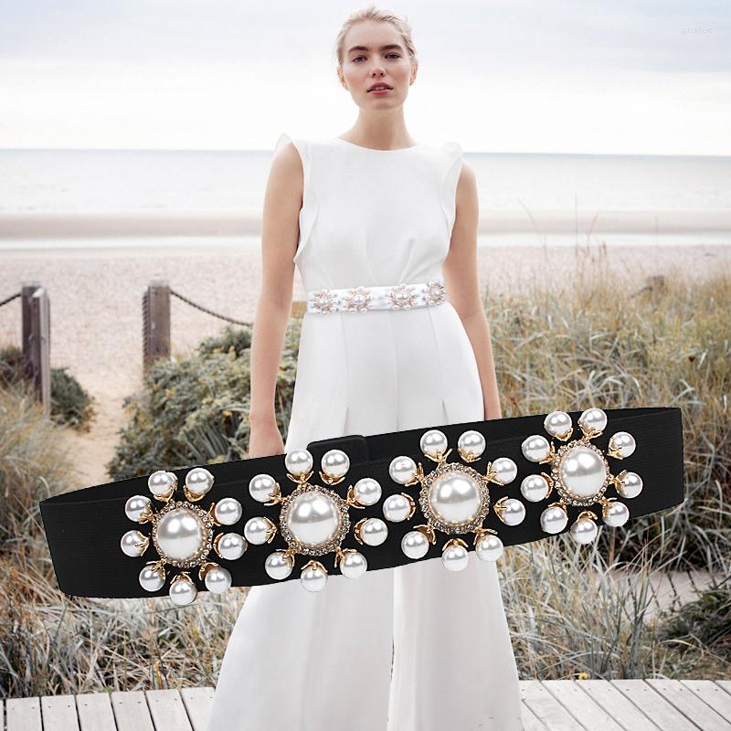 

Belts Korean High End Green Blue Crystal Gem Women Dress Elastic Waistband Rhinestone Ladies Corset Cummerbund Caestus Dp111, White