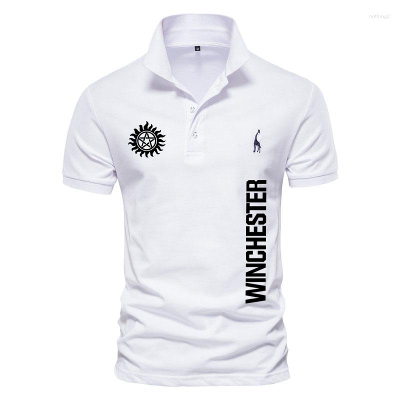 

Men's Polos Winchester Logo Print Casual Comfortable High Quality Lapel Men's T-Shirt Cotton Brand Polo Shirts, Black
