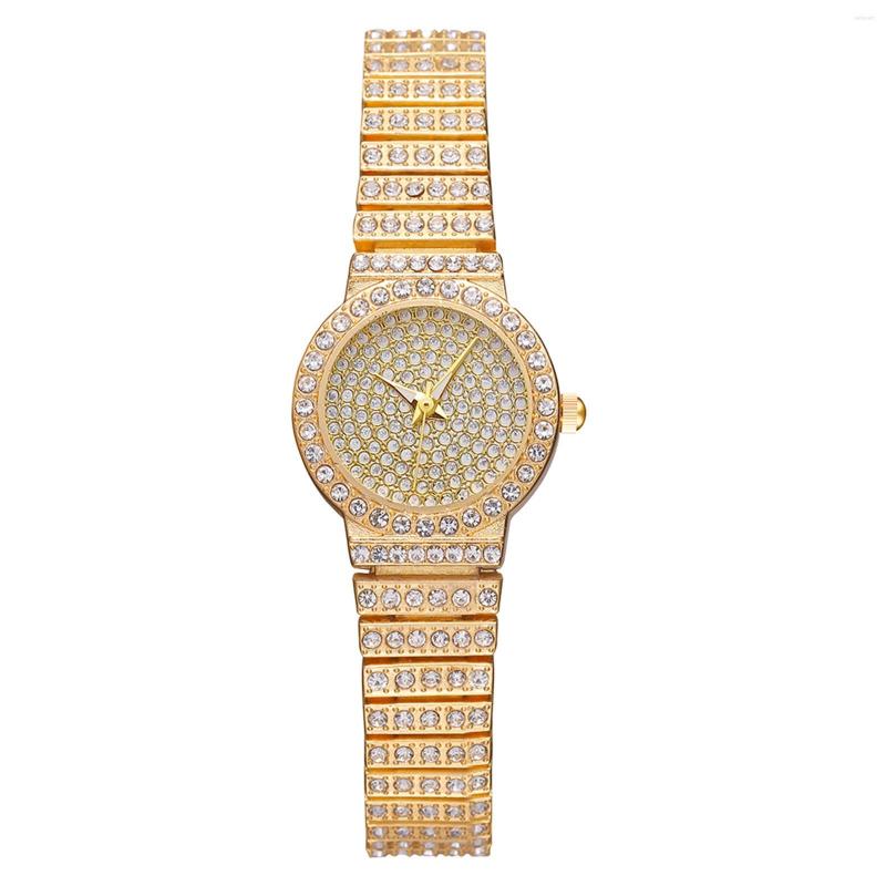 

Wristwatches High Quality Woman Watch Full Diamond Stainless Steel Belt Retro Women's Wristwatch Ladies Business Quartz, Gold