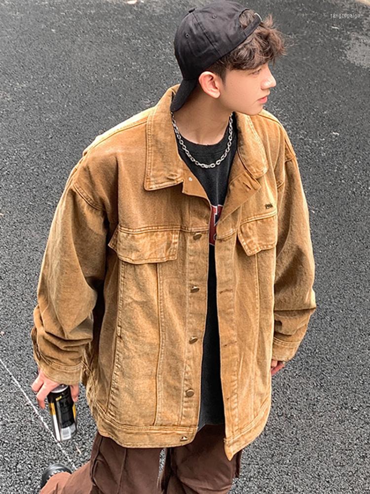 

Men's Jackets ZCSMLL Vintage Solid Velvet Simple Loose Casual Denim Coat 2022 Autumn And Winter Turn-down Collar Long Sleeve Jacket For Men, Brown