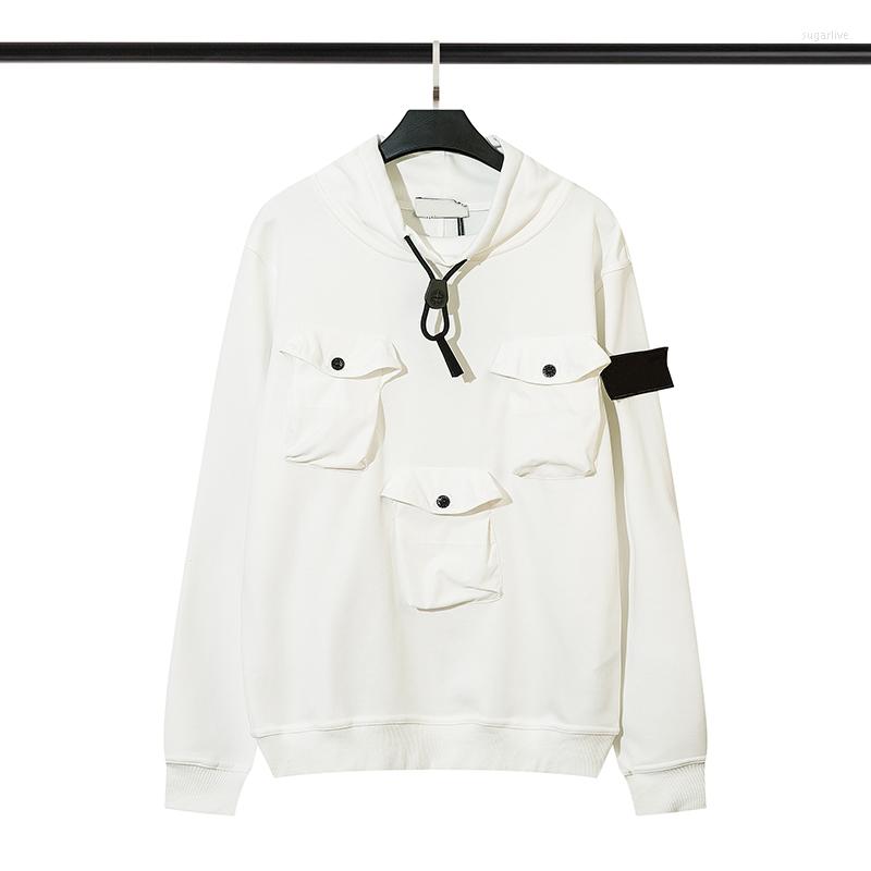 

Men's Hoodies Men's Cotton Sweatshirt Spring Autumn Stand Collar Multi-Pocket Loose Pullover Casual Sweater Streetwear, Black