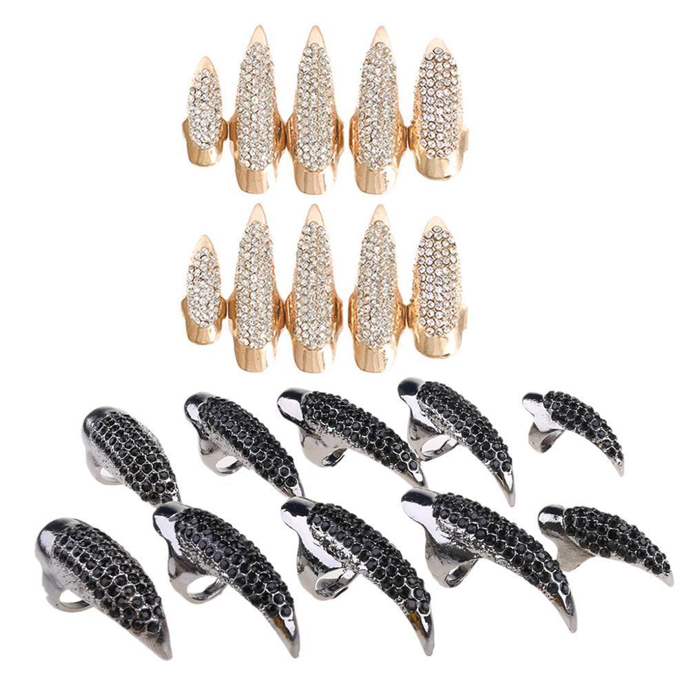

Band Rings Rings 10 Pcs Set Gothic Punk 3 Sizes Crystal Full Finger Paved Paw Bend Fingertip Fingernail Claw Girl Men 221206