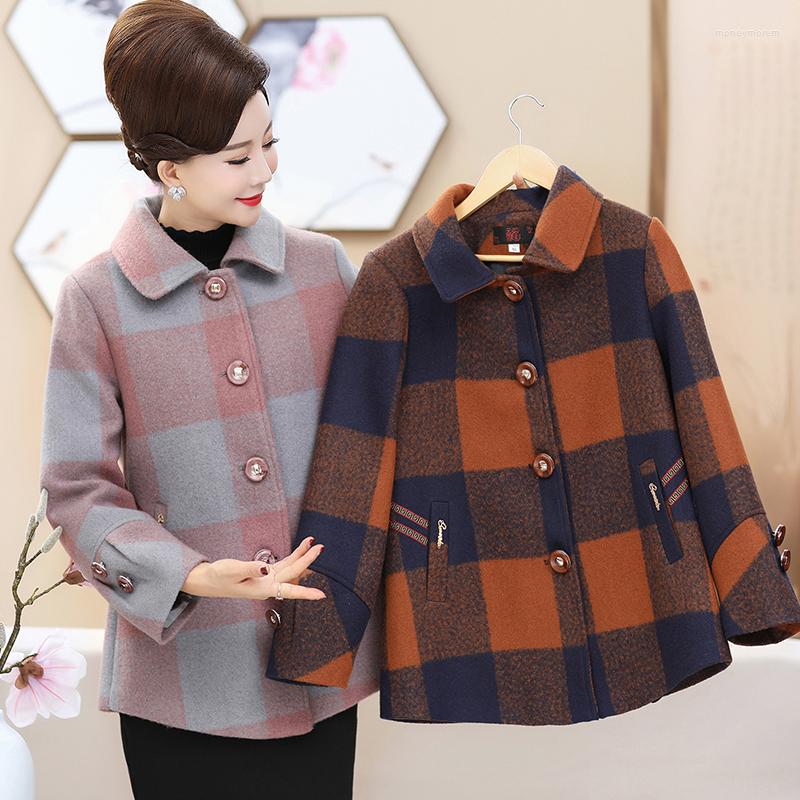 

Women's Wool Woolen Jacket Women Lattice Coat Long Sleeve Middle Age Mother Clothing 2022 Autumn Winter Tops Outerwear, Red