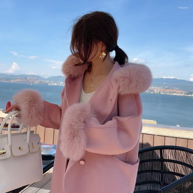 

Women' Wool 2022 Coat Femininity Fashion Fur Collar Reversible Loose Women, Pink