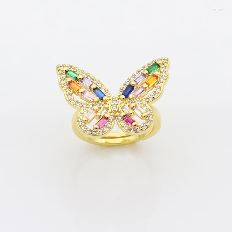 

Wedding Rings Fashion Jewelry Opening High-grade Copper Inlaid Zircon Colorful Butterfly Ring Luxury Shiny Cocktail Party For Women