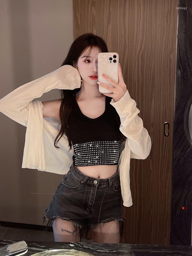 

Camisoles & Tanks Shiny Rhinestones Tank Top Women White Tube Underwear Sports Crop Female Sequins Bra Sleeveless, Black