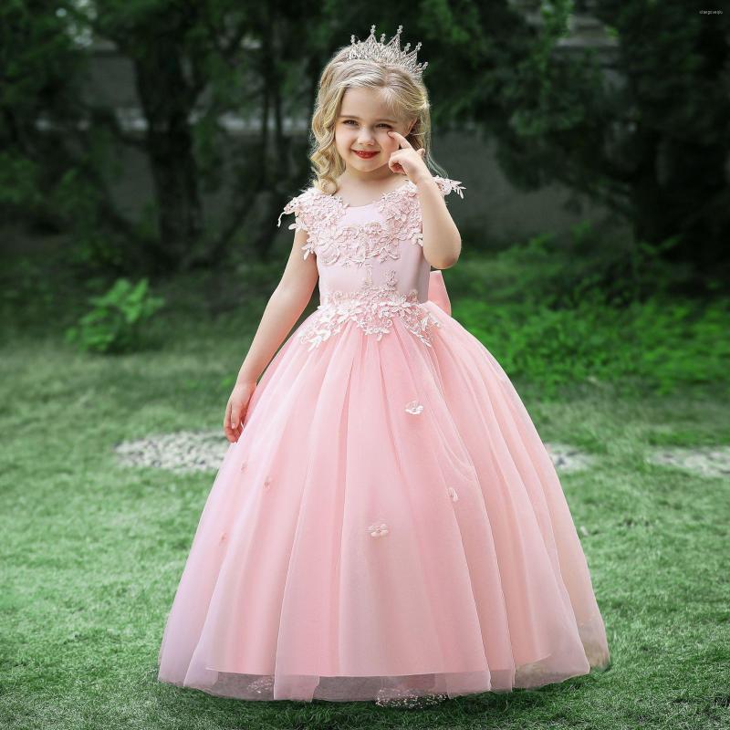 

Girl Dresses Long Sleeve Lace Flower Dress Elegant Kids For Girls Party And Wedding Bridesmaid Princess 4-14 Years, Lp-280-pink