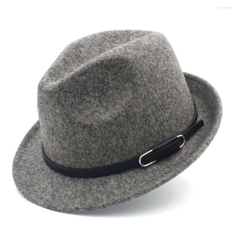 

Berets Wool Women Men Fedora Hat For Winter Autumn Elegant Lady Trilby Felt Homburg Jazz With Belt, Black