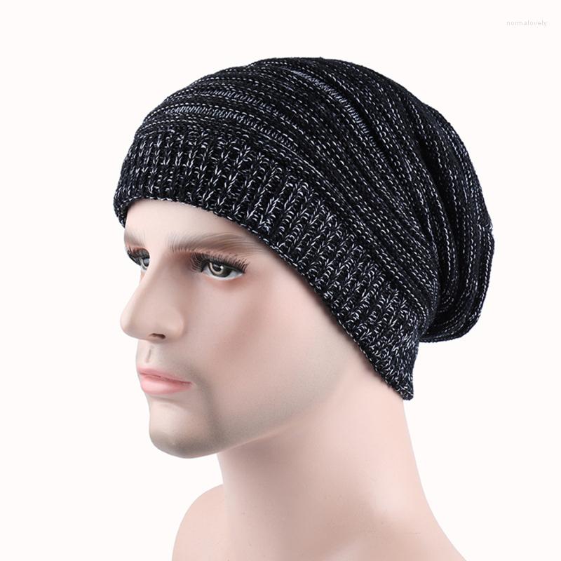 

Ball Caps Striped Baggy Skullies Beanies Hats For Men Winter Cap Men's Outdoor Bonnet Hat Male Soft Warm Knitted Hip-hop Boys, Black