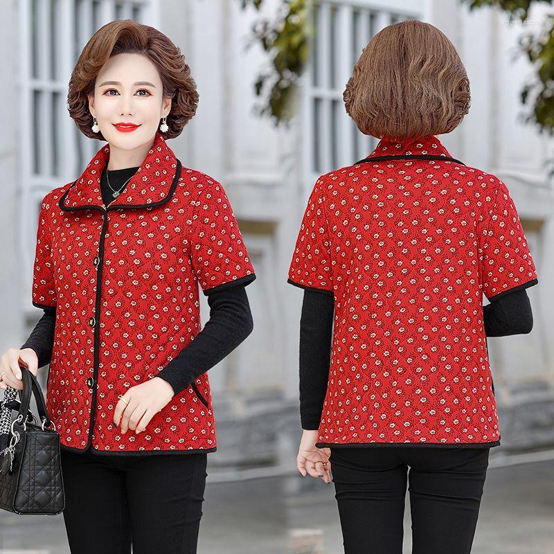 

Women's Vests 2023 Women Autumn Winter Middle-aged Cotton Vest Female Flower Print Waistcoat Ladies Thick Warm Sleeveless Coats B110