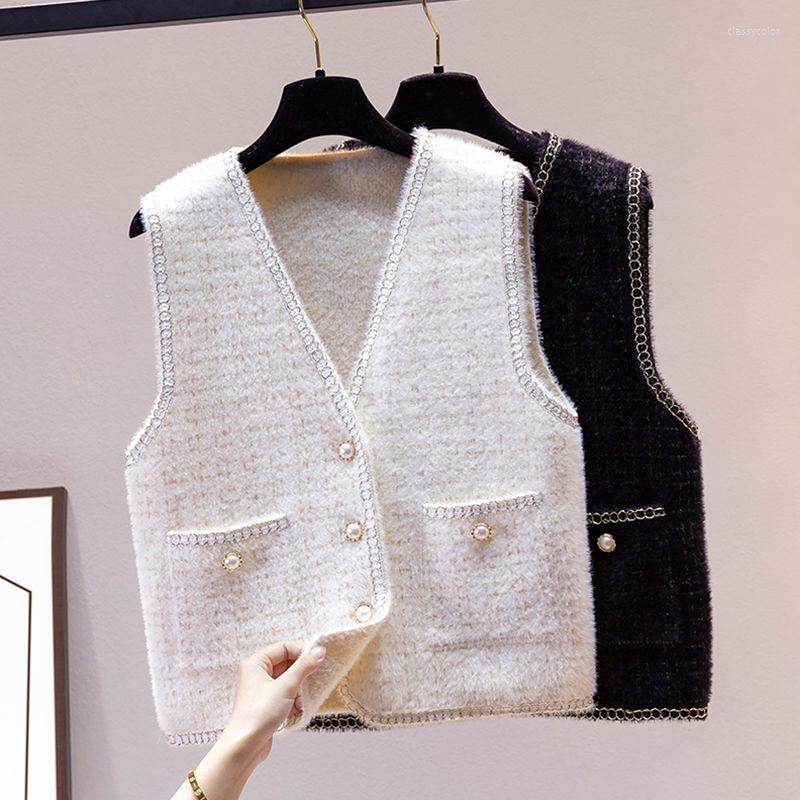 

Women' Fur 2022 Fashion Vest High-end Women Knitted Sleeveless Vests Single Breasted Faux Jacket Coats T19, Black