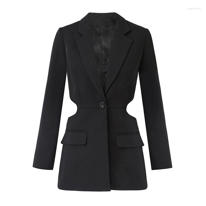 

Women' Suits Women Blazer Single Button Long Sleeve Backless Sexy Ladies Black Suit Coat Irregular Women' Jacket