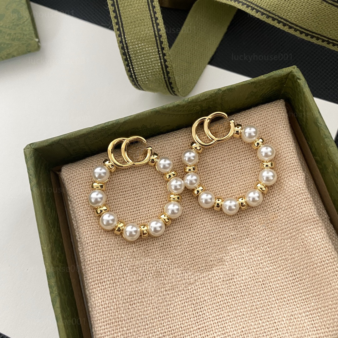 

Charm 18K Gold Plated 925 Silver Luxury Designer Letter Stud Geometry Famous Women Round Rhinestone Pearl Earrings Wedding Party Jewelry A1013