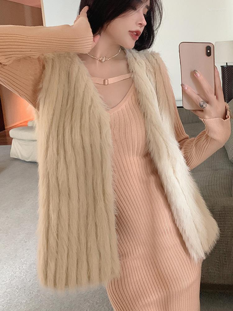 

Women's Fur Faux Vest Coat For Women Winter Warm Fluffy Gilet Veste Women's Coats Solid Color Sleeveless Female Outerwear Tops, White
