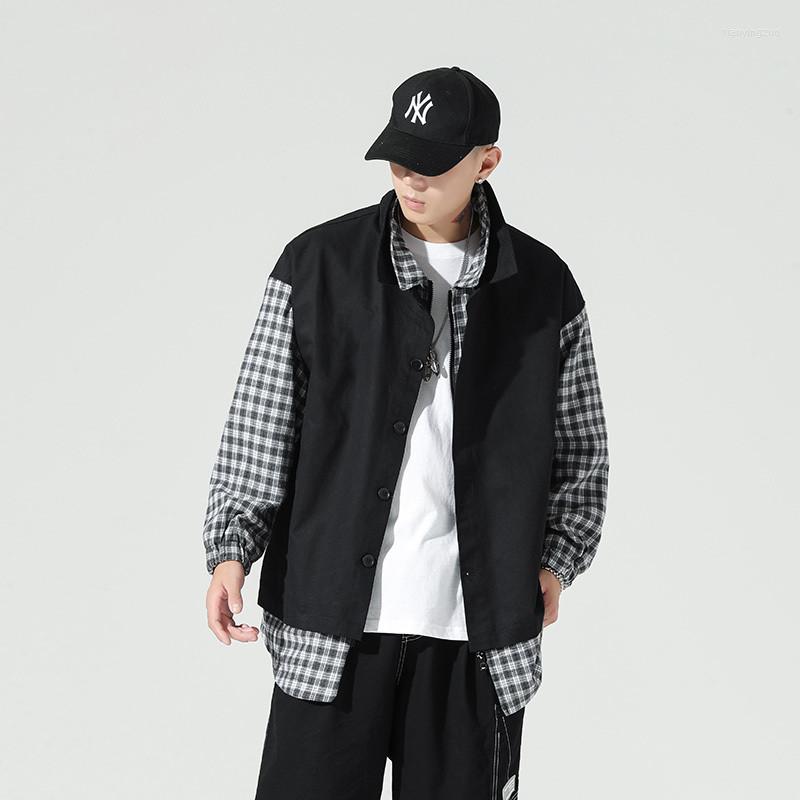 

Men' Jackets Legible Spring Autumn Patchwork Jacket Mens Casual Loose And Coats Pocket Men Streetwear Coat Clothes, Black