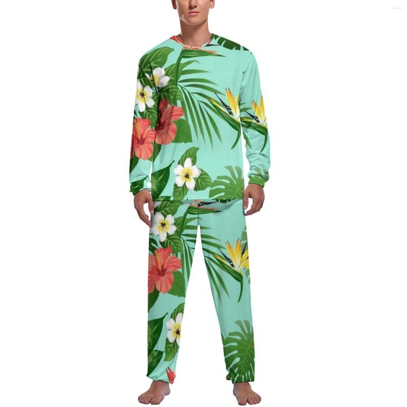 

Men' Sleepwear Gorgeous Tropical Floral Pajamas Hawaii Flower Male Long-Sleeve Lovely Set Two Piece Leisure Autumn Graphic, Style-13