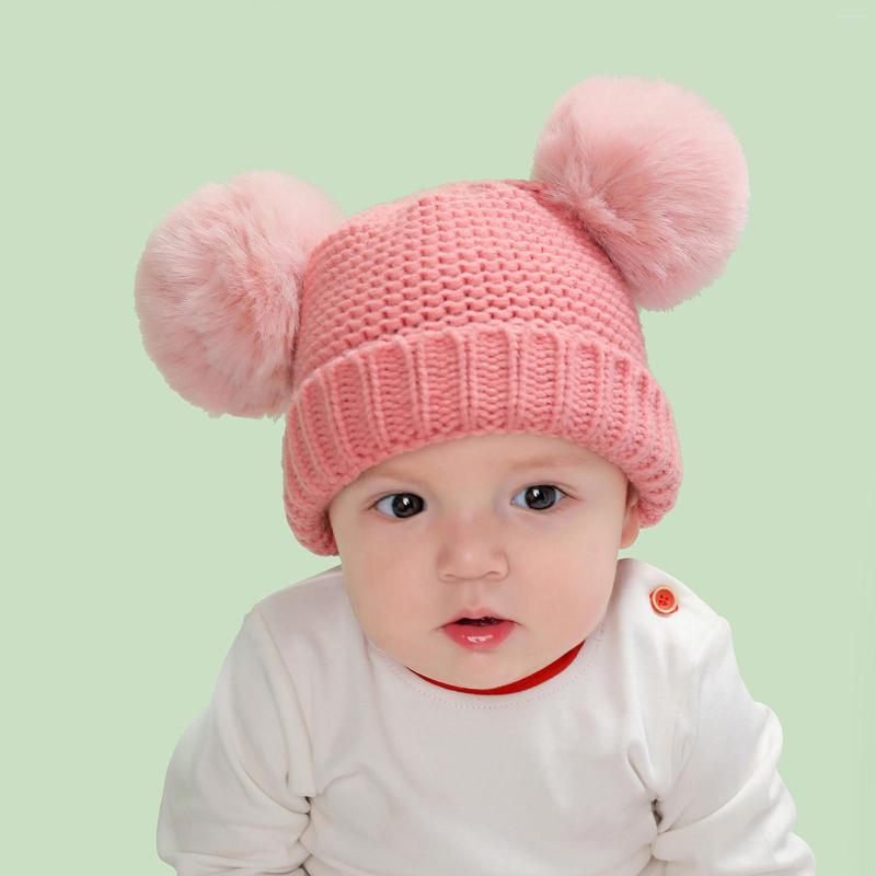 

Ball Caps Solid Cute Hat Double Baby Cap Hair Woolen Warm Kids Children Winter Baseball Leopard Print Youth, Beige