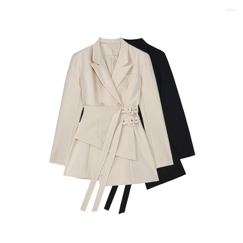 

Women' Suits Irregular Women Bandage Spliced Blazer Lapel Long Sleeve Loose Fit Female Chic Jacket Fashion Tide Autumn Winter, Beige