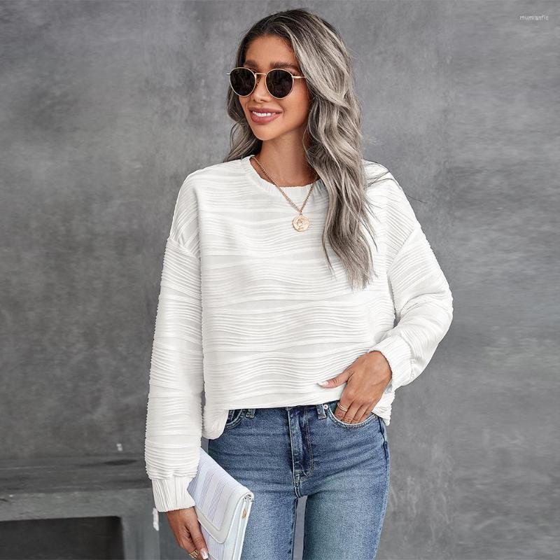 

Women' Hoodies 2022 Autumn Winter White Texture O-neck Sweatshirt Top Women Long Sleeve Casual Loose Knitted Solid Short Pullover Female, 2937 white