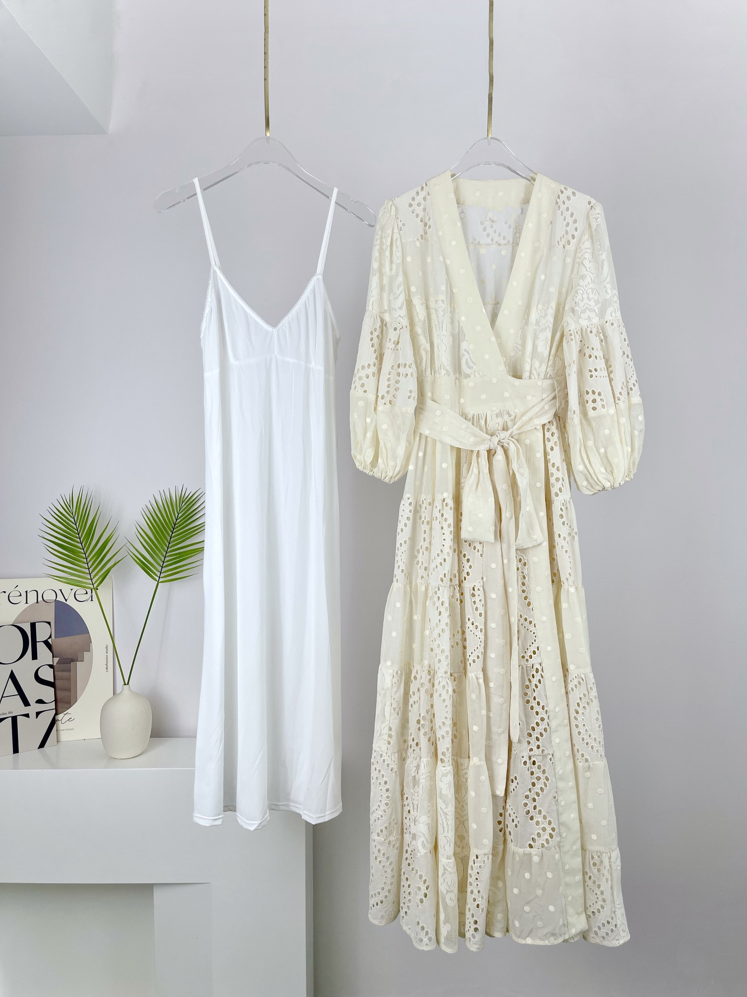 

Casual Dresses Autumn/Winter 2022 New Splice Slim Long Dress, Ivory