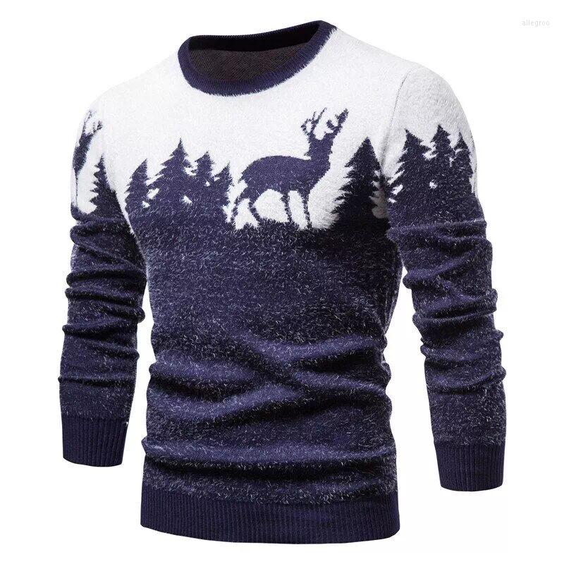 

Men's Sweaters Autumn Winter Men Christmas Tree Deer Print Casual O-neck Male Pullovers Slim Warm Pull Tops, Black