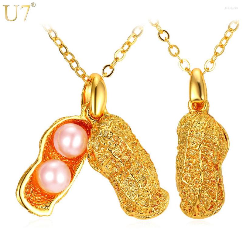 

Pendant Necklaces U7 Exquisite Peanut & Pendants Gold/Silver Color Pink Double Simulated Pearl Lucky Jewelry P1197