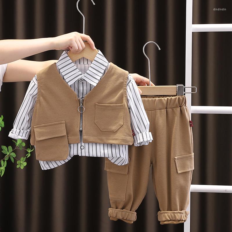 

Clothing Sets 2022 Autumn Infant Outfits Baby Boys Set Toddler Children Casual Clothes Kids Tracksuit Vest Shirt Pants 3 Pieces Suit, Black
