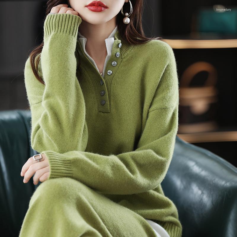 

Women' Two Piece Pants 2022 Ladies Cashmere Suit Half Turtleneck Loose Sweater Solid Color Knit Casual Wide Leg Pure Wool Set, Green