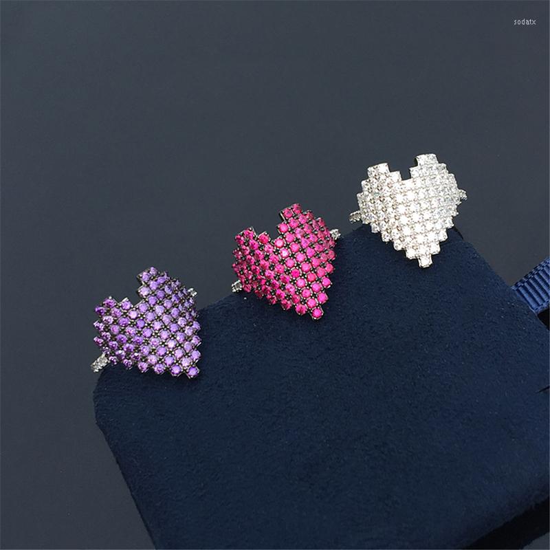 

Cluster Rings S925 Sterling Silver Inlaid Heart-shaped Ring Female French Light Luxury Banquet Style Moroccan Jewelry