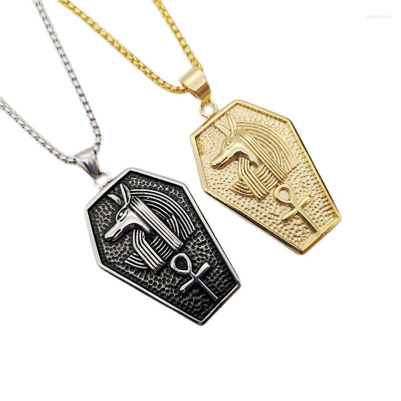 

Pendant Necklaces 316L Stainless Steel Hip Hop Antique Silver Color Antient Egypitian Anubis Cross Shield Necklace Men