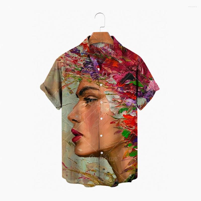 

Men's Casual Shirts Summer Men's Fashion Oil Painting Print Shirt Lapel Button Short Sleeve Hawaiian Hombre, Zm-345