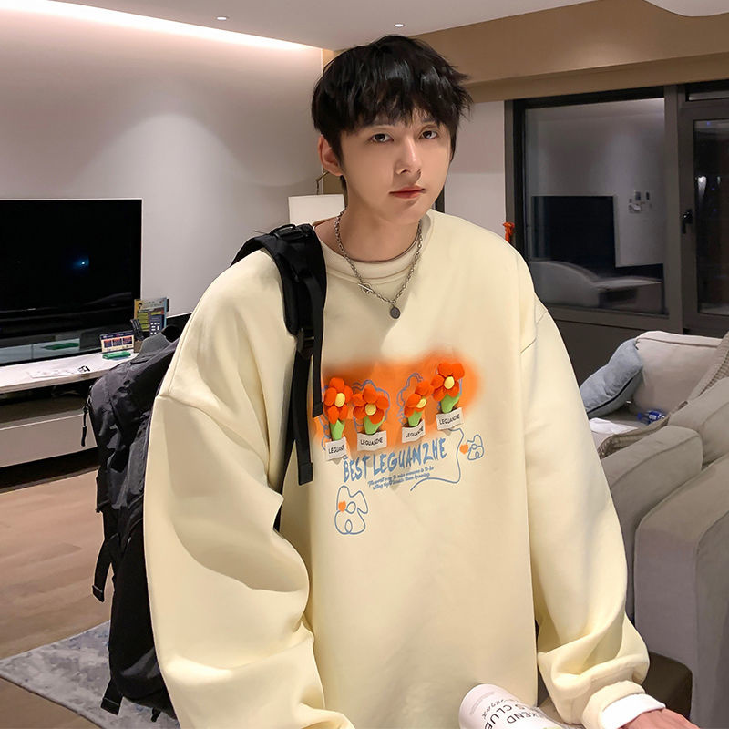 

Mens Hoodies Sweatshirts Privathinker Flower Design Korean Style Oversized Oneck Male Fashion Autumn Clothes Unisex Pullovers 221206, Black