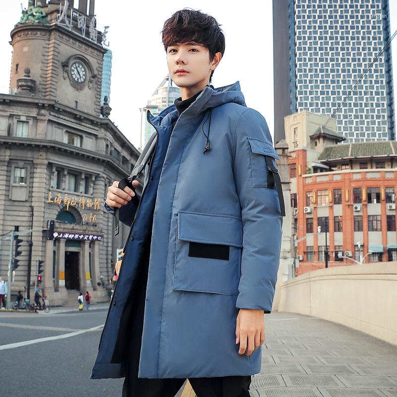 

Men's Down Jacket Men Winter White Duck Coats Fashion Hooded Thick Long Warm Solid Casual Overcoat Man, Black