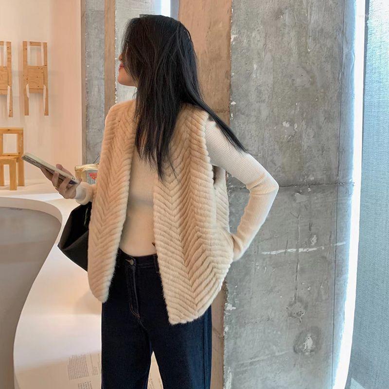 

Women' Fur Women Vest 2022 Autumn Female Waistcoat Faux Coat Warm Solid Color Jacket Open Stitch Sleeveless T419