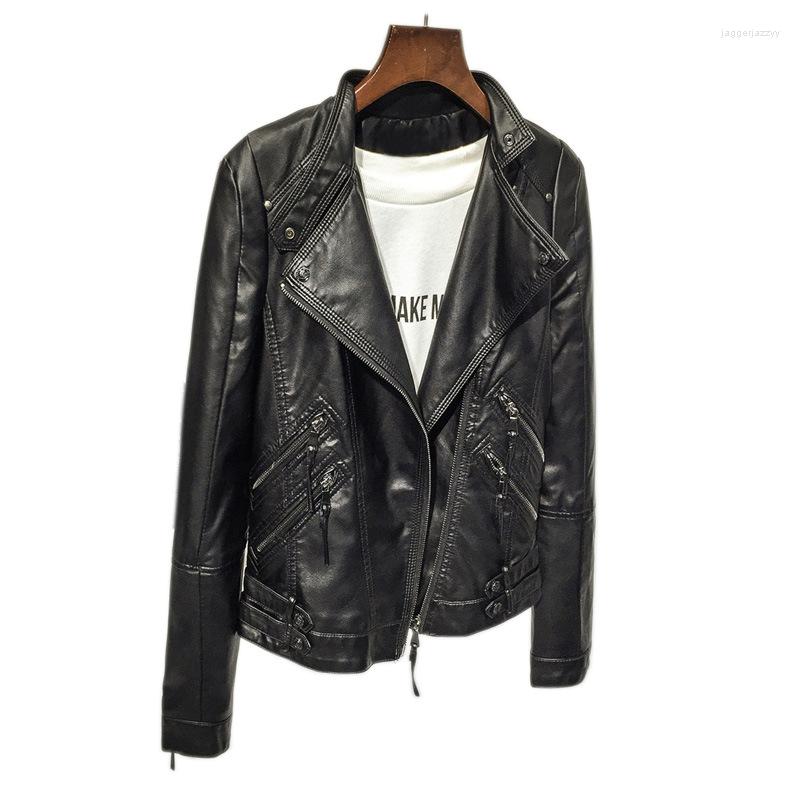 

Women' Leather Women Autumn Solid Color Faux Jacket Slim Fit Motorcycle Biker Short Coat Outerwear Clothing Tops, Black