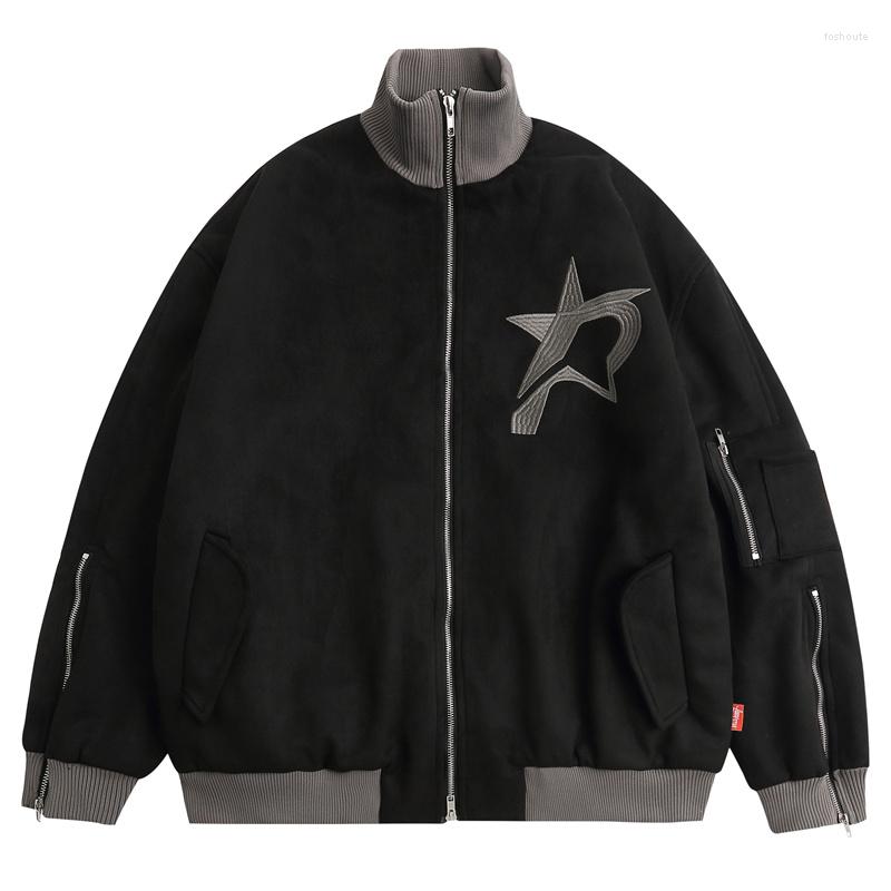 

Men's Jackets Winter Vintage Suede Bomber Jacket Gothic Graphic Zipper Heavy Harajuku Thermal Thicken Loose Motorcycle Korean Coats, Black