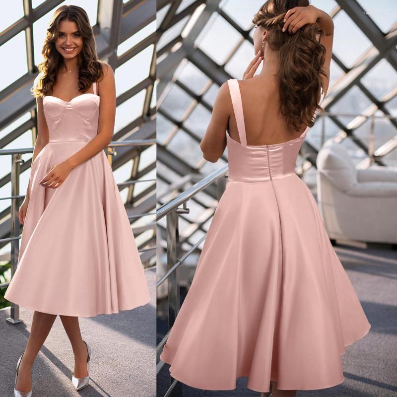 

Party Dresses Sexy Spaghetti Straps Evening Dress 2022 Pink Princess Maxi For Women Homecoming Satin Length, As the picture color