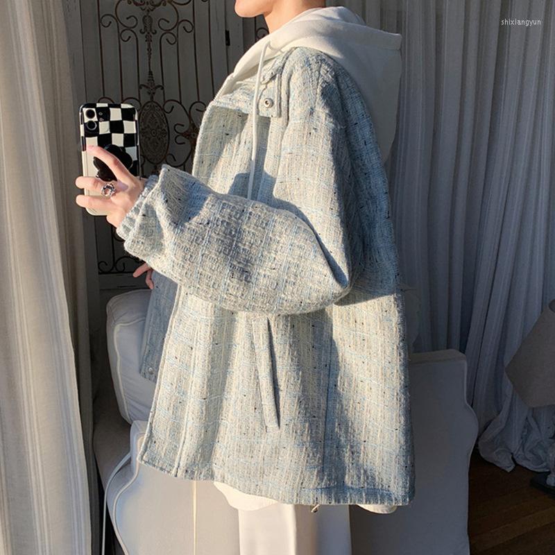 

Men's Jackets High Quality 2023 Little Fragrant Fake Two Piece Coat Men's Autumn And Winter Ins Fashion Ruffian Handsome Jacket, Cyan